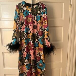 flora bea nyc feather cuff floral midi dress